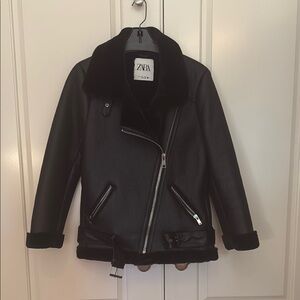 Zara Black Shearling Moto Jacket